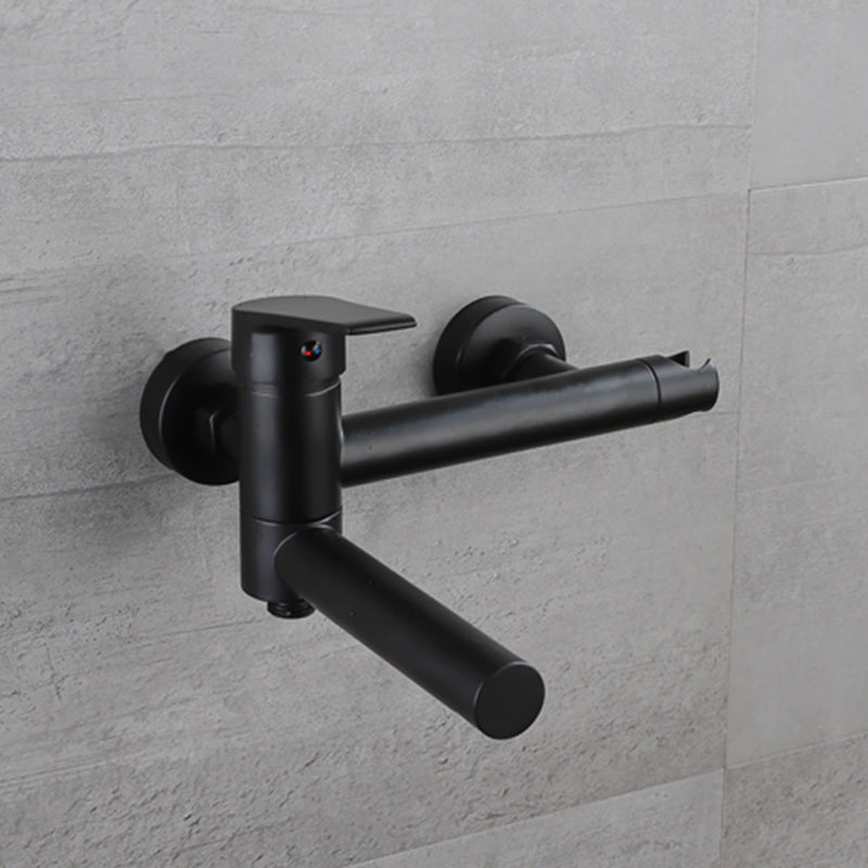 Lever Handle Tub Faucet Wall Mount Shower Hose Swivel Spout Bath Filler with Handshower Black Hose Not Included Clearhalo 'Bathroom Remodel & Bathroom Fixtures' 'Bathtub Faucets' 'bathtub_faucets' 'Home Improvement' 'home_improvement' 'home_improvement_bathtub_faucets' 7366228