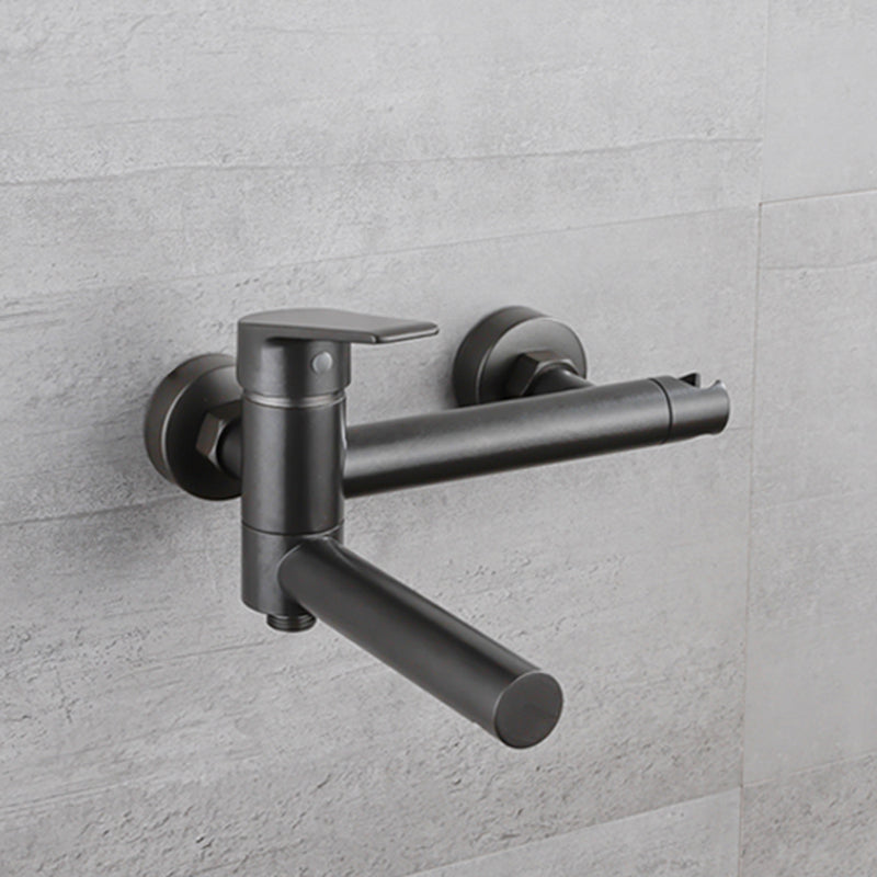Lever Handle Tub Faucet Wall Mount Shower Hose Swivel Spout Bath Filler with Handshower Grey Hose Not Included Clearhalo 'Bathroom Remodel & Bathroom Fixtures' 'Bathtub Faucets' 'bathtub_faucets' 'Home Improvement' 'home_improvement' 'home_improvement_bathtub_faucets' 7366229