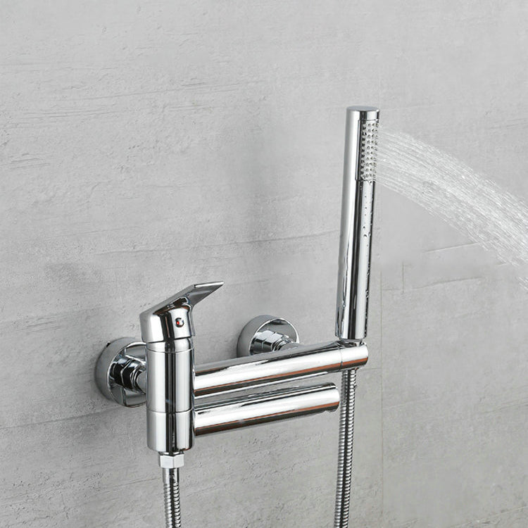 Lever Handle Tub Faucet Wall Mount Shower Hose Swivel Spout Bath Filler with Handshower Clearhalo 'Bathroom Remodel & Bathroom Fixtures' 'Bathtub Faucets' 'bathtub_faucets' 'Home Improvement' 'home_improvement' 'home_improvement_bathtub_faucets' 7366230