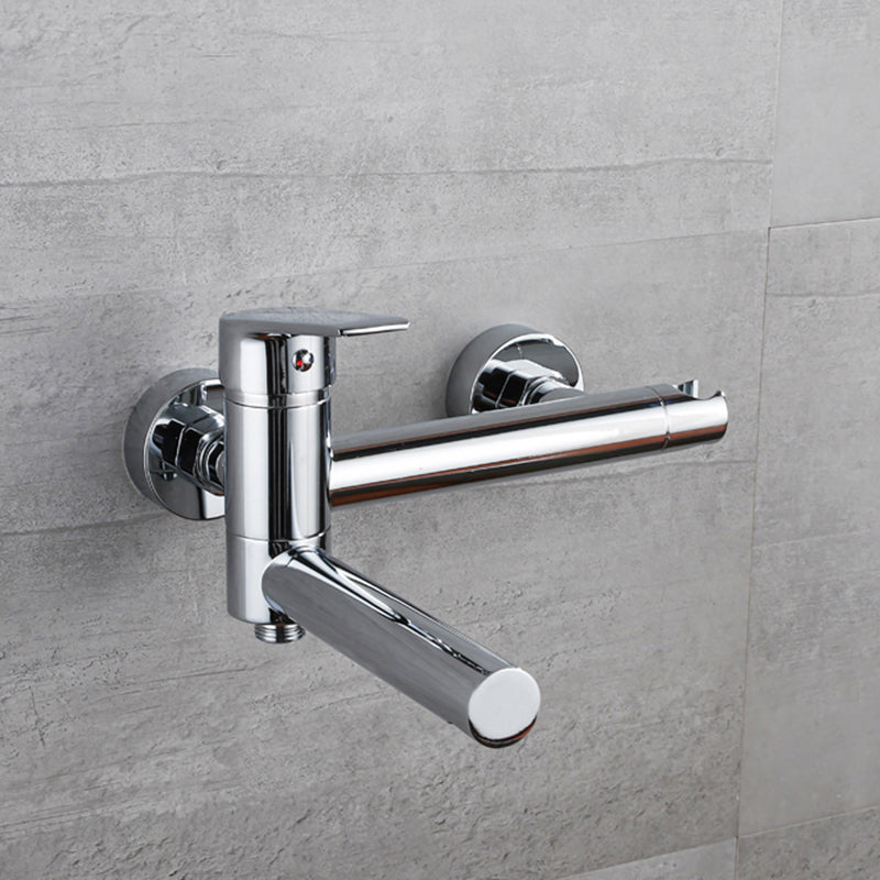 Lever Handle Tub Faucet Wall Mount Shower Hose Swivel Spout Bath Filler with Handshower Chrome Hose Not Included Clearhalo 'Bathroom Remodel & Bathroom Fixtures' 'Bathtub Faucets' 'bathtub_faucets' 'Home Improvement' 'home_improvement' 'home_improvement_bathtub_faucets' 7366233