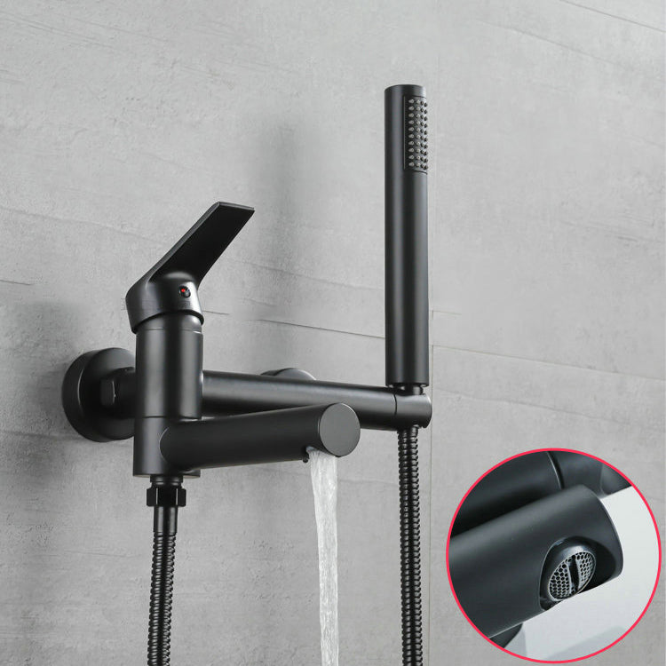 Lever Handle Tub Faucet Wall Mount Shower Hose Swivel Spout Bath Filler with Handshower Clearhalo 'Bathroom Remodel & Bathroom Fixtures' 'Bathtub Faucets' 'bathtub_faucets' 'Home Improvement' 'home_improvement' 'home_improvement_bathtub_faucets' 7366238