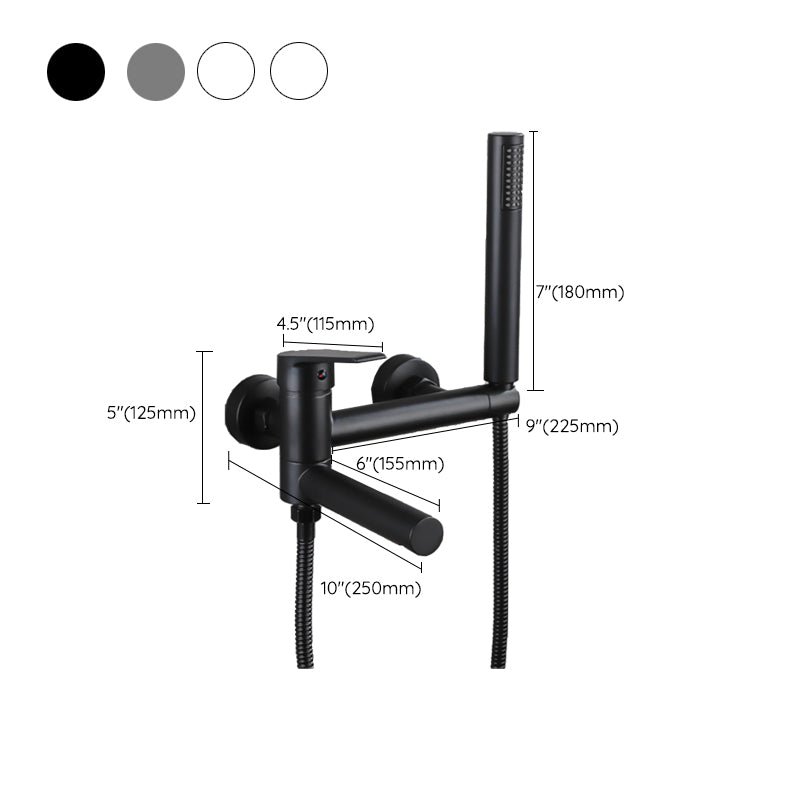 Lever Handle Tub Faucet Wall Mount Shower Hose Swivel Spout Bath Filler with Handshower Clearhalo 'Bathroom Remodel & Bathroom Fixtures' 'Bathtub Faucets' 'bathtub_faucets' 'Home Improvement' 'home_improvement' 'home_improvement_bathtub_faucets' 7366242