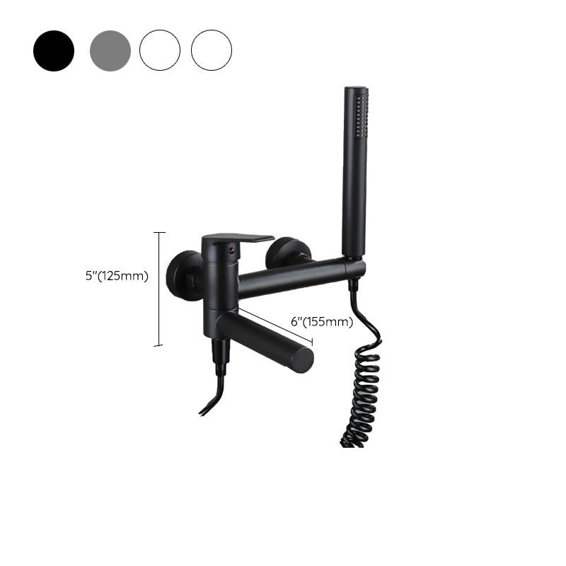 Lever Handle Tub Faucet Wall Mount Shower Hose Swivel Spout Bath Filler with Handshower Clearhalo 'Bathroom Remodel & Bathroom Fixtures' 'Bathtub Faucets' 'bathtub_faucets' 'Home Improvement' 'home_improvement' 'home_improvement_bathtub_faucets' 7366243