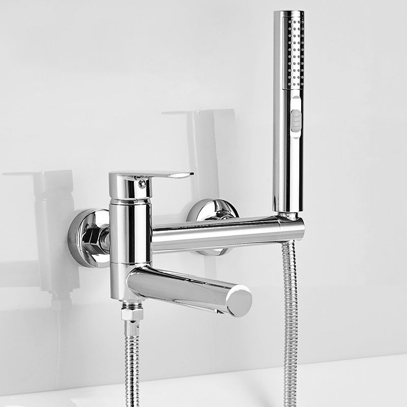 Swivel Spout Tub Faucet Trim Single Lever Handle Handshower Bath Filler with Shower Hose Silver Hose Included Clearhalo 'Bathroom Remodel & Bathroom Fixtures' 'Bathtub Faucets' 'bathtub_faucets' 'Home Improvement' 'home_improvement' 'home_improvement_bathtub_faucets' 7366250