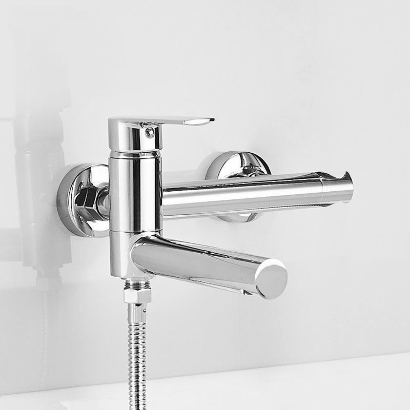 Swivel Spout Tub Faucet Trim Single Lever Handle Handshower Bath Filler with Shower Hose Silver Hose Not Included Clearhalo 'Bathroom Remodel & Bathroom Fixtures' 'Bathtub Faucets' 'bathtub_faucets' 'Home Improvement' 'home_improvement' 'home_improvement_bathtub_faucets' 7366252