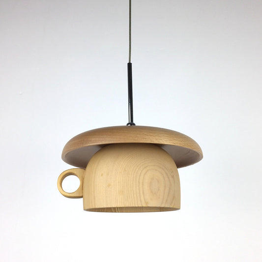 Wood Coffee-Cup Drop Pendant Light Modernist 1-Bulb LED Beige Ceiling Hang Fixture Clearhalo 'Ceiling Lights' 'Modern Pendants' 'Modern' 'Pendant Lights' 'Pendants' Lighting' 736644