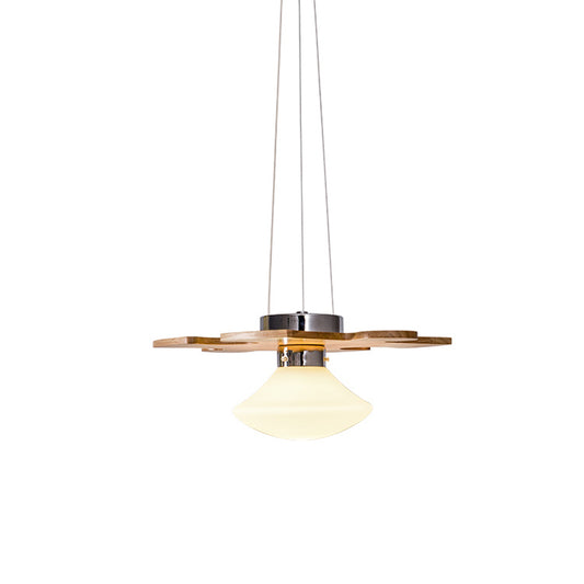 Wood Jigsaw Puzzle Suspension Light Modern 1 Light Hanging Lamp Kit with Mushroom Cream Glass Shade Clearhalo 'Ceiling Lights' 'Modern Pendants' 'Modern' 'Pendant Lights' 'Pendants' Lighting' 736651