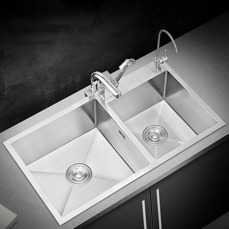 Single Bowl Kitchen Sink Stainless Steel Sink with Soap Dispenser 31"L x 17"W x 9"H Sink with Faucet Robot Faucet Clearhalo 'Home Improvement' 'home_improvement' 'home_improvement_kitchen_sinks' 'Kitchen Remodel & Kitchen Fixtures' 'Kitchen Sinks & Faucet Components' 'Kitchen Sinks' 'kitchen_sinks' 7366842