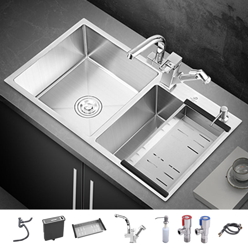 Single Bowl Kitchen Sink Stainless Steel Sink with Soap Dispenser 33"L x 18"W x 9"H Sink with Faucet Robot Faucet with Knife Rest Clearhalo 'Home Improvement' 'home_improvement' 'home_improvement_kitchen_sinks' 'Kitchen Remodel & Kitchen Fixtures' 'Kitchen Sinks & Faucet Components' 'Kitchen Sinks' 'kitchen_sinks' 7366843