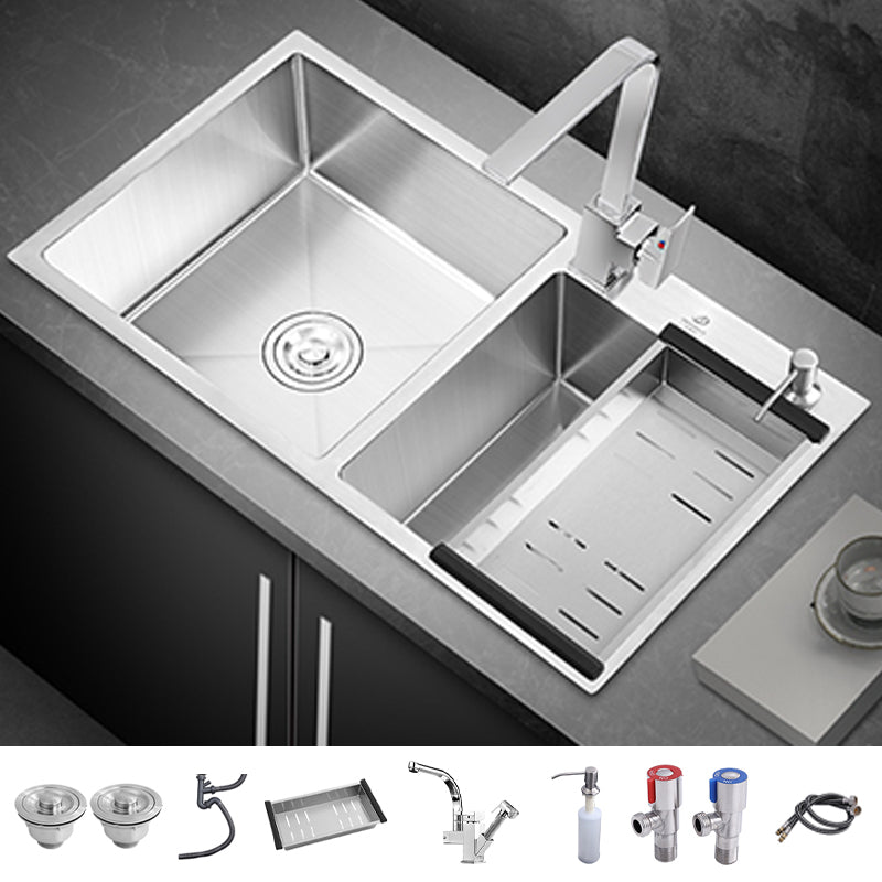 Single Bowl Kitchen Sink Stainless Steel Sink with Soap Dispenser Sink with Faucet Square Faucet Clearhalo 'Home Improvement' 'home_improvement' 'home_improvement_kitchen_sinks' 'Kitchen Remodel & Kitchen Fixtures' 'Kitchen Sinks & Faucet Components' 'Kitchen Sinks' 'kitchen_sinks' 7366846