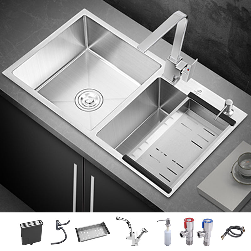 Single Bowl Kitchen Sink Stainless Steel Sink with Soap Dispenser 33"L x 18"W x 9"H Sink with Faucet Square Shape Faucet with Knife Carrier Clearhalo 'Home Improvement' 'home_improvement' 'home_improvement_kitchen_sinks' 'Kitchen Remodel & Kitchen Fixtures' 'Kitchen Sinks & Faucet Components' 'Kitchen Sinks' 'kitchen_sinks' 7366848