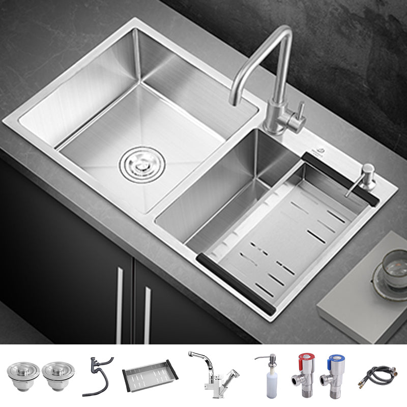 Single Bowl Kitchen Sink Stainless Steel Sink with Soap Dispenser Sink with Faucet Seven Character Faucet Clearhalo 'Home Improvement' 'home_improvement' 'home_improvement_kitchen_sinks' 'Kitchen Remodel & Kitchen Fixtures' 'Kitchen Sinks & Faucet Components' 'Kitchen Sinks' 'kitchen_sinks' 7366850