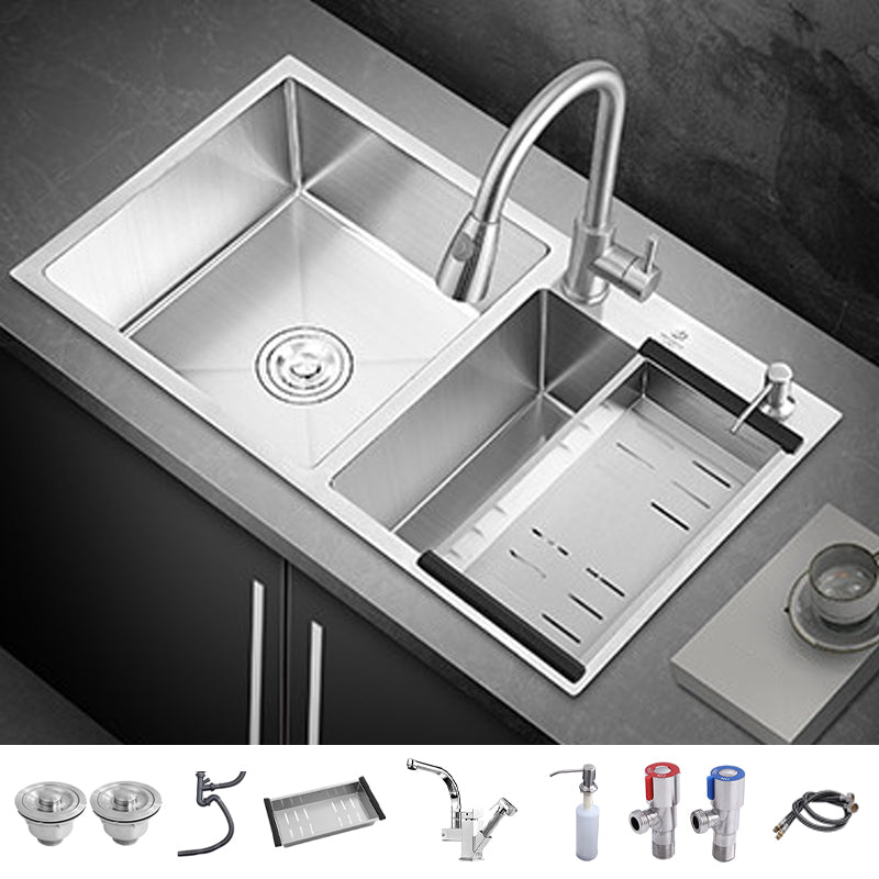 Single Bowl Kitchen Sink Stainless Steel Sink with Soap Dispenser Sink with Faucet Pull Out Faucet Clearhalo 'Home Improvement' 'home_improvement' 'home_improvement_kitchen_sinks' 'Kitchen Remodel & Kitchen Fixtures' 'Kitchen Sinks & Faucet Components' 'Kitchen Sinks' 'kitchen_sinks' 7366852