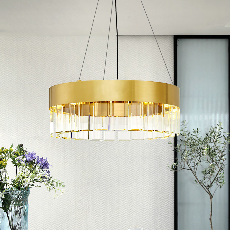 Round Metal Chandelier Pendant Light Minimalist 8 Lights Gold Suspension Lamp with Crystal Detail Gold Clearhalo 'Ceiling Lights' 'Chandeliers' 'Modern Chandeliers' 'Modern' Lighting' 736686