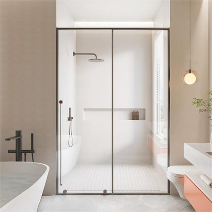Stainless Steel Shower Doors Clear Metal Single Sliding Shower Bath Door Grey Right Clearhalo 'Bathroom Remodel & Bathroom Fixtures' 'Home Improvement' 'home_improvement' 'home_improvement_shower_tub_doors' 'Shower and Tub Doors' 'shower_tub_doors' 'Showers & Bathtubs' 7367251