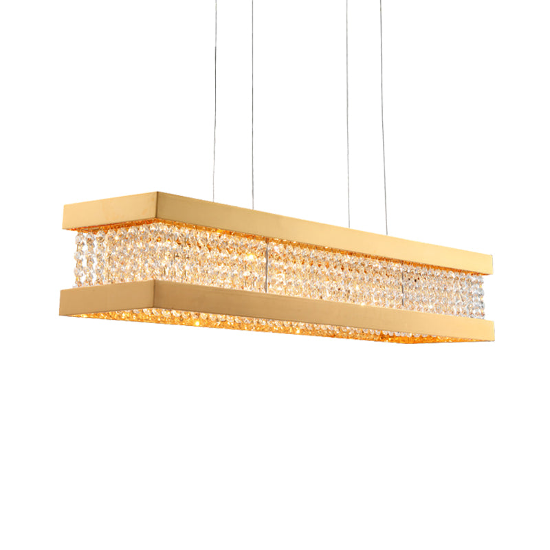 Gold Rectangular Frame Island Hanging Light Contemporary 6-Bulb Crystal Pendant Lamp Fixture Clearhalo 'Ceiling Lights' 'Island Lights' Lighting' 736727