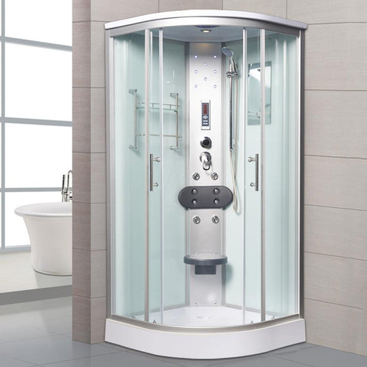 Tempered White Shower Kit Framed Double Sliding Rounded Shower Stall Clearhalo 'Bathroom Remodel & Bathroom Fixtures' 'Home Improvement' 'home_improvement' 'home_improvement_shower_stalls_enclosures' 'Shower Stalls & Enclosures' 'shower_stalls_enclosures' 'Showers & Bathtubs' 7367302