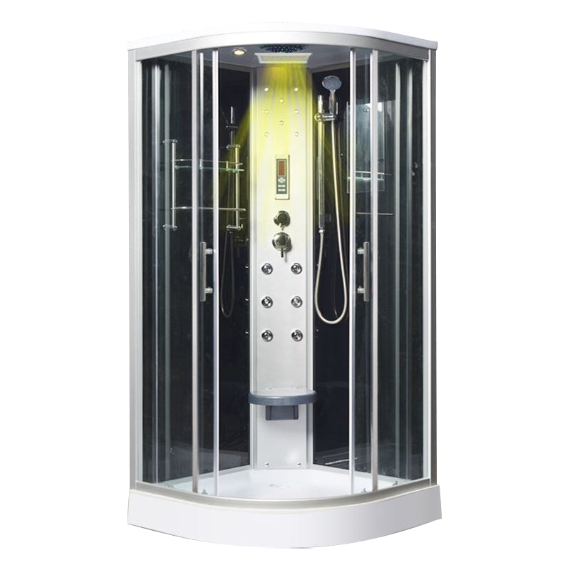 Tempered White Shower Kit Framed Double Sliding Rounded Shower Stall 43"L x 43"W x 87"H Upgrade Yes Clearhalo 'Bathroom Remodel & Bathroom Fixtures' 'Home Improvement' 'home_improvement' 'home_improvement_shower_stalls_enclosures' 'Shower Stalls & Enclosures' 'shower_stalls_enclosures' 'Showers & Bathtubs' 7367303