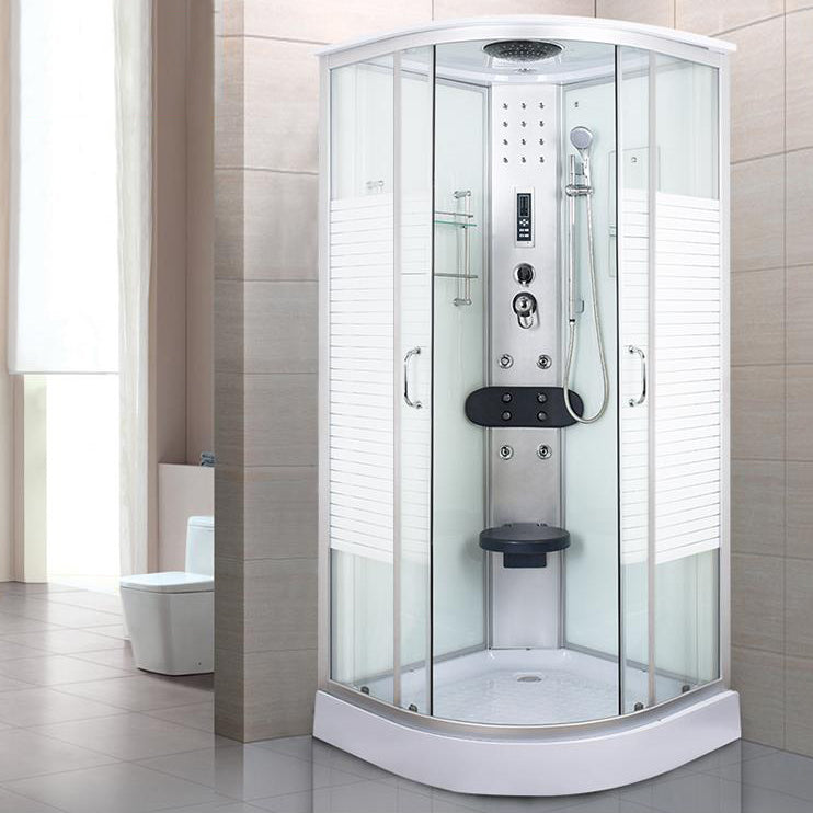 Tempered White Shower Kit Framed Double Sliding Rounded Shower Stall Clearhalo 'Bathroom Remodel & Bathroom Fixtures' 'Home Improvement' 'home_improvement' 'home_improvement_shower_stalls_enclosures' 'Shower Stalls & Enclosures' 'shower_stalls_enclosures' 'Showers & Bathtubs' 7367304