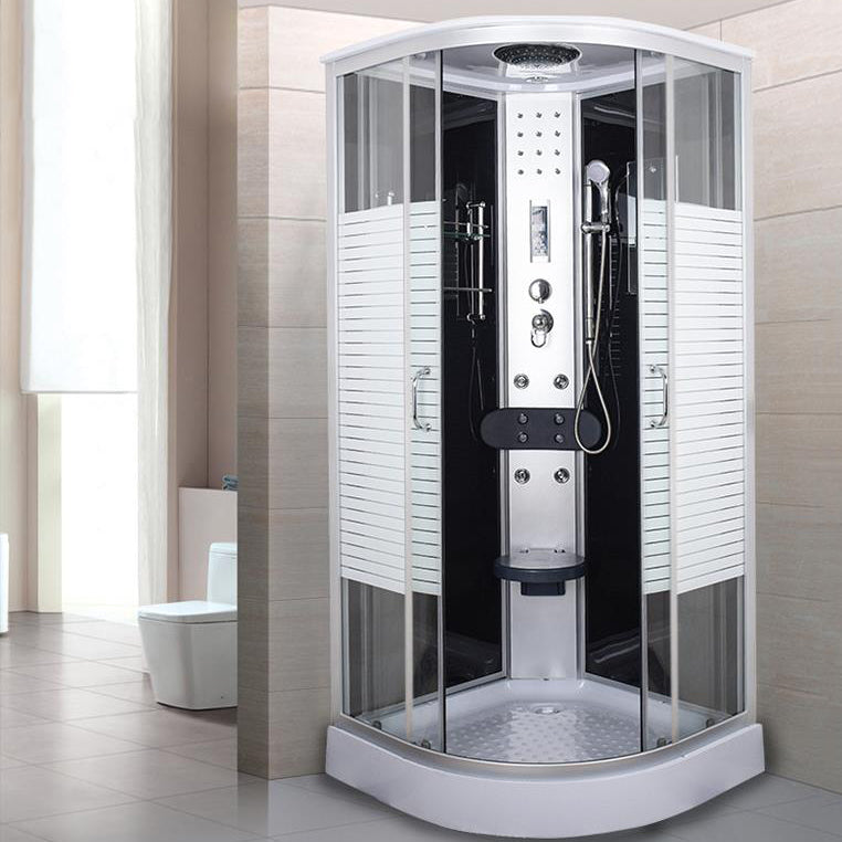 Tempered White Shower Kit Framed Double Sliding Rounded Shower Stall Clearhalo 'Bathroom Remodel & Bathroom Fixtures' 'Home Improvement' 'home_improvement' 'home_improvement_shower_stalls_enclosures' 'Shower Stalls & Enclosures' 'shower_stalls_enclosures' 'Showers & Bathtubs' 7367306