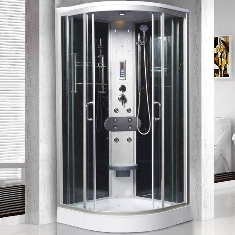 Tempered White Shower Kit Framed Double Sliding Rounded Shower Stall Clearhalo 'Bathroom Remodel & Bathroom Fixtures' 'Home Improvement' 'home_improvement' 'home_improvement_shower_stalls_enclosures' 'Shower Stalls & Enclosures' 'shower_stalls_enclosures' 'Showers & Bathtubs' 7367309