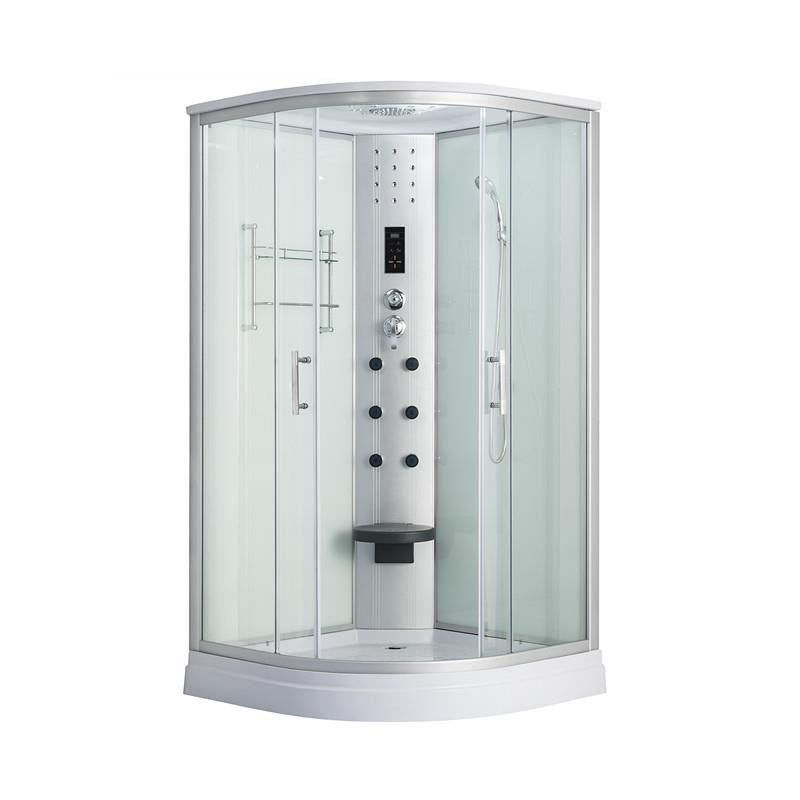 Tempered White Shower Kit Framed Double Sliding Rounded Shower Stall Clearhalo 'Bathroom Remodel & Bathroom Fixtures' 'Home Improvement' 'home_improvement' 'home_improvement_shower_stalls_enclosures' 'Shower Stalls & Enclosures' 'shower_stalls_enclosures' 'Showers & Bathtubs' 7367310