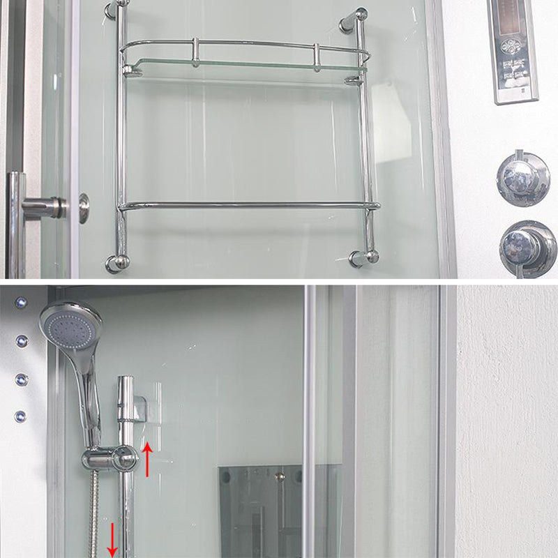 Tempered White Shower Kit Framed Double Sliding Rounded Shower Stall Clearhalo 'Bathroom Remodel & Bathroom Fixtures' 'Home Improvement' 'home_improvement' 'home_improvement_shower_stalls_enclosures' 'Shower Stalls & Enclosures' 'shower_stalls_enclosures' 'Showers & Bathtubs' 7367316