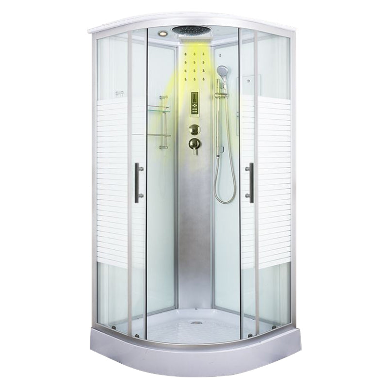 Tempered White Shower Kit Framed Double Sliding Rounded Shower Stall 43"L x 43"W x 87"H General Yes Clearhalo 'Bathroom Remodel & Bathroom Fixtures' 'Home Improvement' 'home_improvement' 'home_improvement_shower_stalls_enclosures' 'Shower Stalls & Enclosures' 'shower_stalls_enclosures' 'Showers & Bathtubs' 7367317