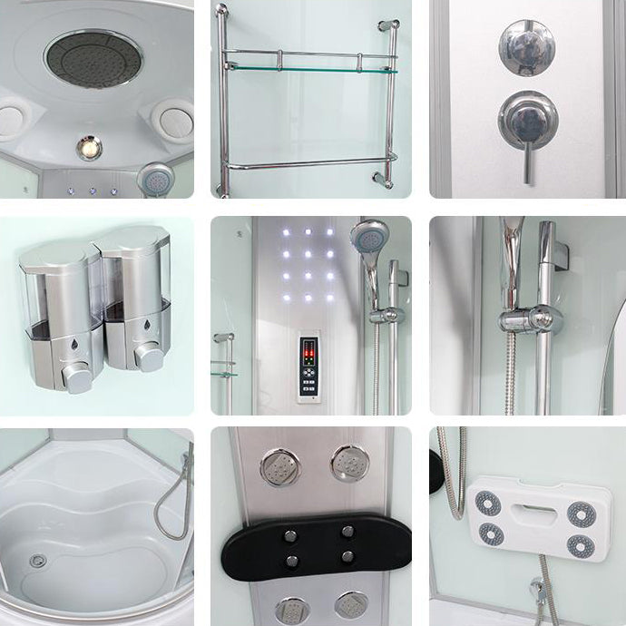Tempered White Shower Kit Framed Double Sliding Rounded Shower Stall Clearhalo 'Bathroom Remodel & Bathroom Fixtures' 'Home Improvement' 'home_improvement' 'home_improvement_shower_stalls_enclosures' 'Shower Stalls & Enclosures' 'shower_stalls_enclosures' 'Showers & Bathtubs' 7367318