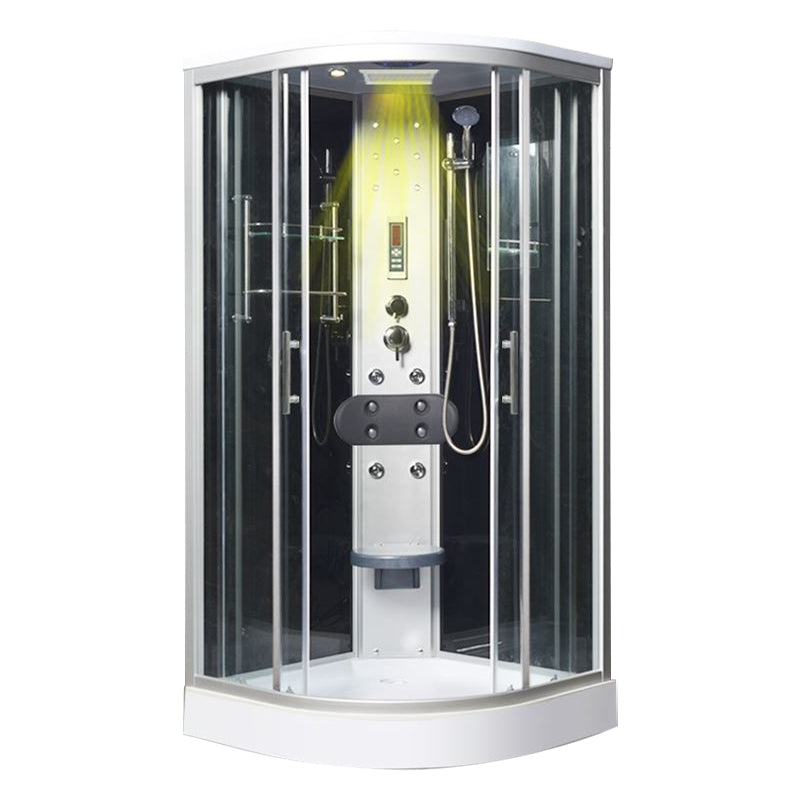 Tempered White Shower Kit Framed Double Sliding Rounded Shower Stall 39"L x 39"W x 87"H Luxury Yes Clearhalo 'Bathroom Remodel & Bathroom Fixtures' 'Home Improvement' 'home_improvement' 'home_improvement_shower_stalls_enclosures' 'Shower Stalls & Enclosures' 'shower_stalls_enclosures' 'Showers & Bathtubs' 7367319