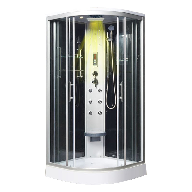 Tempered White Shower Kit Framed Double Sliding Rounded Shower Stall 35"L x 35"W x 87"H Upgrade Yes Clearhalo 'Bathroom Remodel & Bathroom Fixtures' 'Home Improvement' 'home_improvement' 'home_improvement_shower_stalls_enclosures' 'Shower Stalls & Enclosures' 'shower_stalls_enclosures' 'Showers & Bathtubs' 7367322