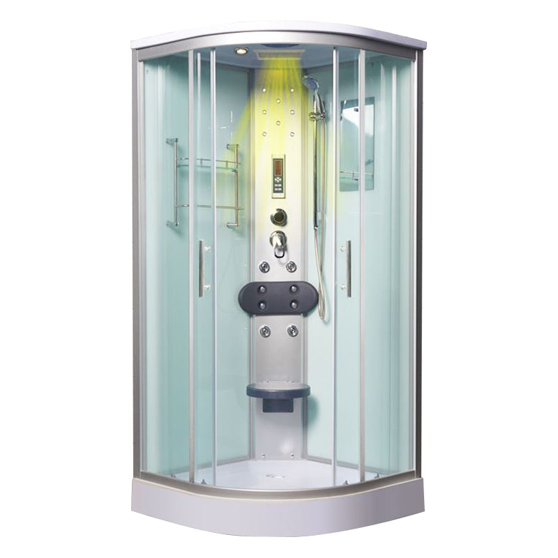 Tempered White Shower Kit Framed Double Sliding Rounded Shower Stall 35"L x 35"W x 87"H Luxury Yes Clearhalo 'Bathroom Remodel & Bathroom Fixtures' 'Home Improvement' 'home_improvement' 'home_improvement_shower_stalls_enclosures' 'Shower Stalls & Enclosures' 'shower_stalls_enclosures' 'Showers & Bathtubs' 7367324