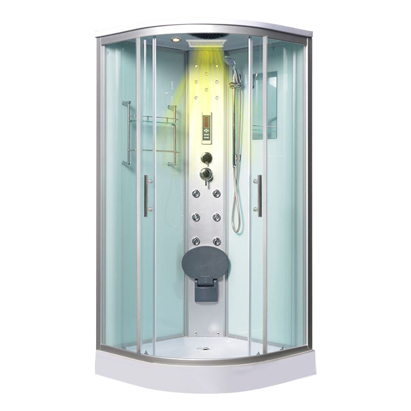 Tempered White Shower Kit Framed Double Sliding Rounded Shower Stall 39"L x 39"W x 87"H Upgrade Yes Clearhalo 'Bathroom Remodel & Bathroom Fixtures' 'Home Improvement' 'home_improvement' 'home_improvement_shower_stalls_enclosures' 'Shower Stalls & Enclosures' 'shower_stalls_enclosures' 'Showers & Bathtubs' 7367325