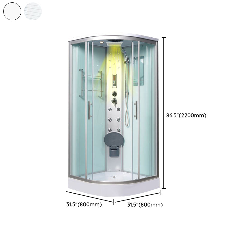 Tempered White Shower Kit Framed Double Sliding Rounded Shower Stall Clearhalo 'Bathroom Remodel & Bathroom Fixtures' 'Home Improvement' 'home_improvement' 'home_improvement_shower_stalls_enclosures' 'Shower Stalls & Enclosures' 'shower_stalls_enclosures' 'Showers & Bathtubs' 7367326