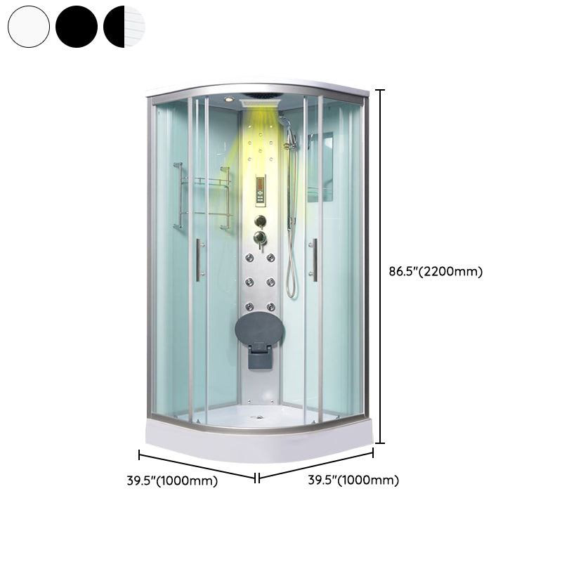 Tempered White Shower Kit Framed Double Sliding Rounded Shower Stall Clearhalo 'Bathroom Remodel & Bathroom Fixtures' 'Home Improvement' 'home_improvement' 'home_improvement_shower_stalls_enclosures' 'Shower Stalls & Enclosures' 'shower_stalls_enclosures' 'Showers & Bathtubs' 7367328