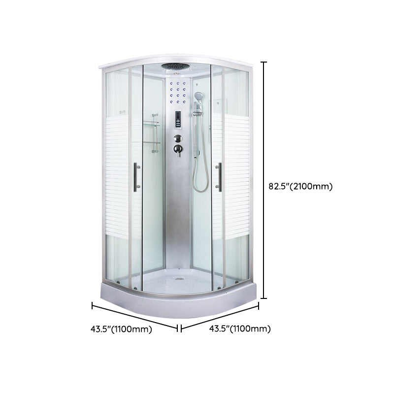 Tempered White Shower Kit Framed Double Sliding Rounded Shower Stall Clearhalo 'Bathroom Remodel & Bathroom Fixtures' 'Home Improvement' 'home_improvement' 'home_improvement_shower_stalls_enclosures' 'Shower Stalls & Enclosures' 'shower_stalls_enclosures' 'Showers & Bathtubs' 7367329