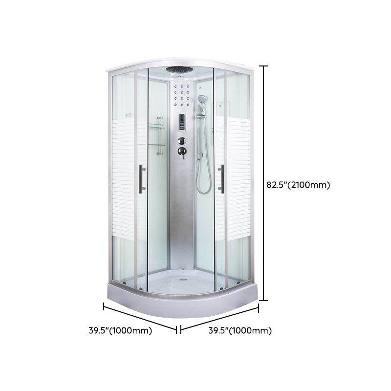 Tempered White Shower Kit Framed Double Sliding Rounded Shower Stall Clearhalo 'Bathroom Remodel & Bathroom Fixtures' 'Home Improvement' 'home_improvement' 'home_improvement_shower_stalls_enclosures' 'Shower Stalls & Enclosures' 'shower_stalls_enclosures' 'Showers & Bathtubs' 7367331