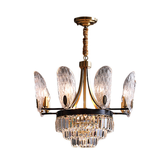 Minimalist Sputnik Pendant Chandelier 12 Lights Clear Textured Glass Ceiling Light in Black and Gold with Tiered Crystal Clearhalo 'Ceiling Lights' 'Chandeliers' 'Modern Chandeliers' 'Modern' Lighting' 736751