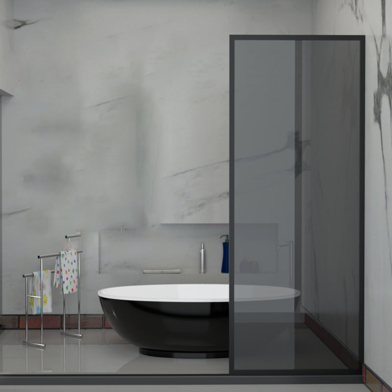Fixed Glass Shower Door Black Stainless Steel Frame Shower Screen Tinted Clearhalo 'Bathroom Remodel & Bathroom Fixtures' 'Home Improvement' 'home_improvement' 'home_improvement_shower_tub_doors' 'Shower and Tub Doors' 'shower_tub_doors' 'Showers & Bathtubs' 7367525