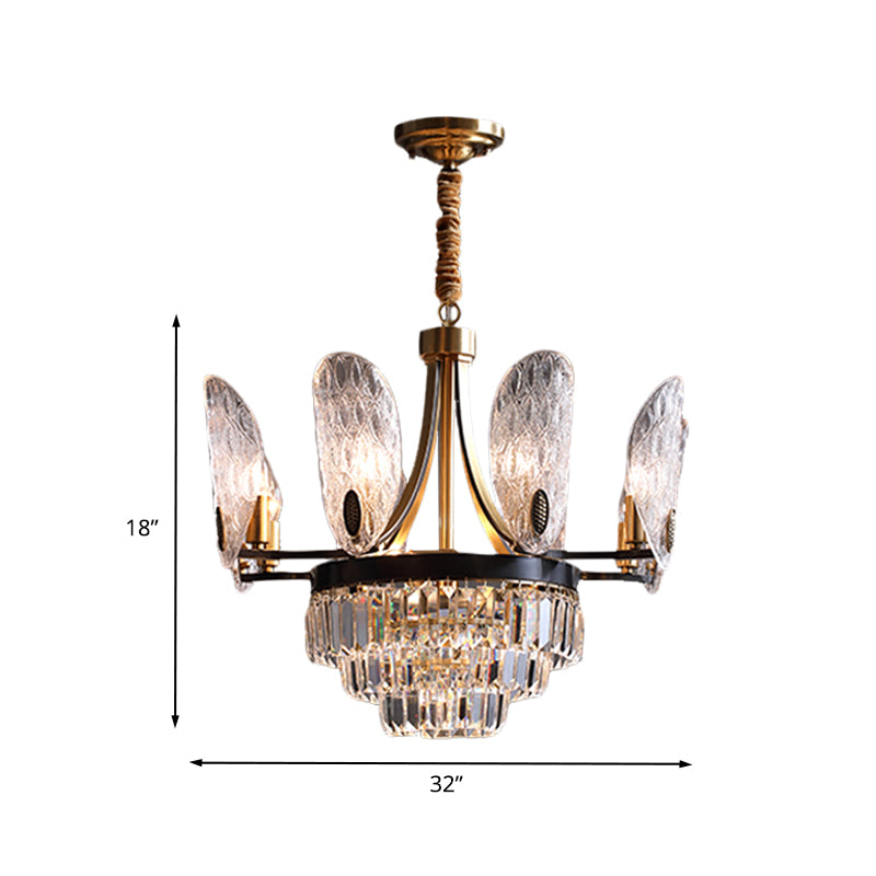 Minimalist Sputnik Pendant Chandelier 12 Lights Clear Textured Glass Ceiling Light in Black and Gold with Tiered Crystal Clearhalo 'Ceiling Lights' 'Chandeliers' 'Modern Chandeliers' 'Modern' Lighting' 736753