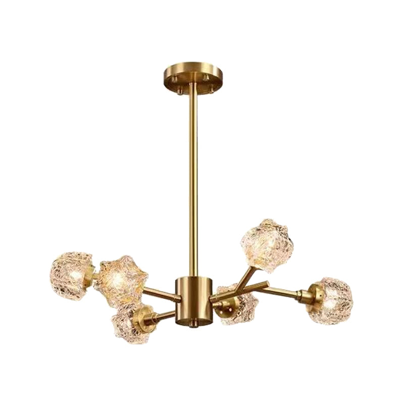 6-Bulb Crystal Block Chandelier Light Modern Brass Starburst Dining Room Pendant Lighting Fixture Clearhalo 'Ceiling Lights' 'Chandeliers' 'Modern Chandeliers' 'Modern' Lighting' 736759