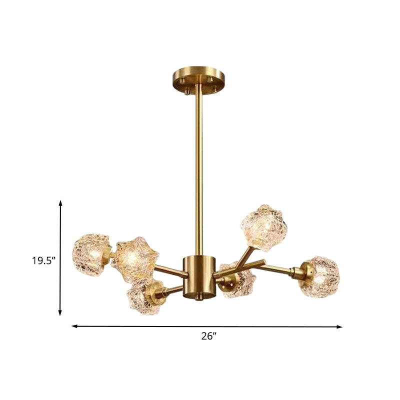 6-Bulb Crystal Block Chandelier Light Modern Brass Starburst Dining Room Pendant Lighting Fixture Clearhalo 'Ceiling Lights' 'Chandeliers' 'Modern Chandeliers' 'Modern' Lighting' 736761
