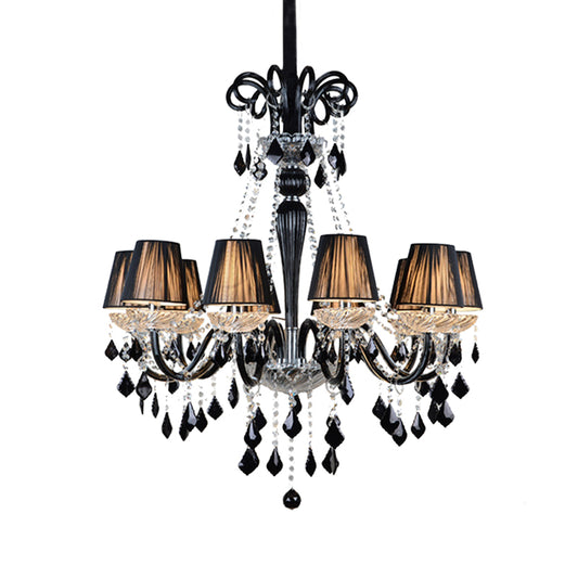 Traditional Tapered Chandelier Lamp 10 Bulbs Fabric Ceiling Light with Black and Clear Crystal and Glass Arm Clearhalo 'Ceiling Lights' 'Chandeliers' Lighting' options 736780