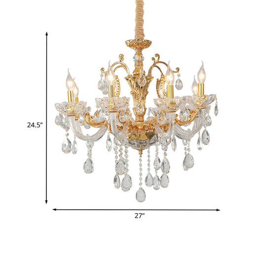 8-Head Candle Pendant Chandelier Traditionalism Gold Clear Crystal Glass Hanging Light Fixture Clearhalo 'Ceiling Lights' 'Chandeliers' Lighting' options 736793