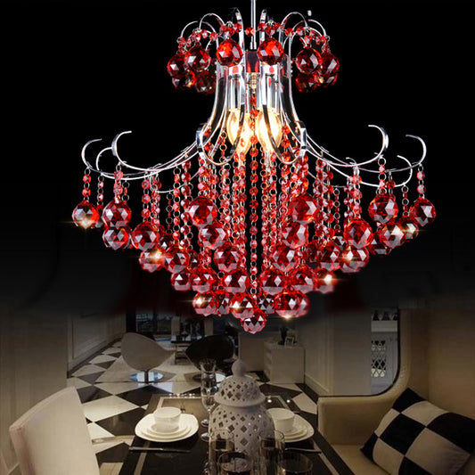 3 Bulbs Chandelier Pendant Light Traditionalist Raindrop Purple/Red Faceted Crystal Ball Down Lighting in Chrome Clearhalo 'Ceiling Lights' 'Chandeliers' Lighting' options 736799