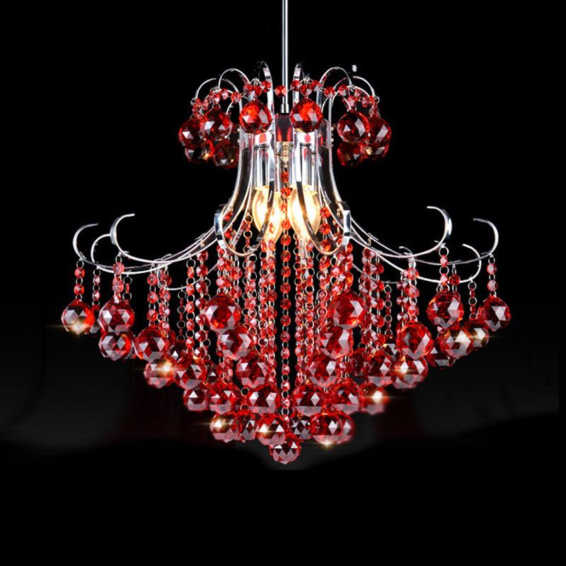 3 Bulbs Chandelier Pendant Light Traditionalist Raindrop Purple/Red Faceted Crystal Ball Down Lighting in Chrome Clearhalo 'Ceiling Lights' 'Chandeliers' Lighting' options 736800
