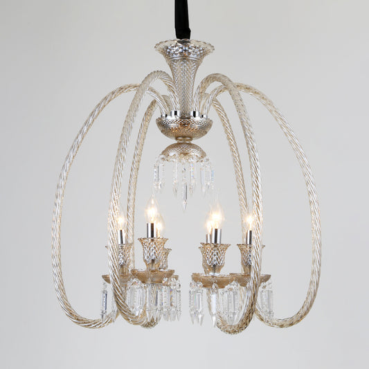 6/8 Heads Hanging Chandelier Antique Living Room Pendant with Curving Cognac Glass Arm and Clear Crystal Drop Clearhalo 'Ceiling Lights' 'Chandeliers' Lighting' options 736803