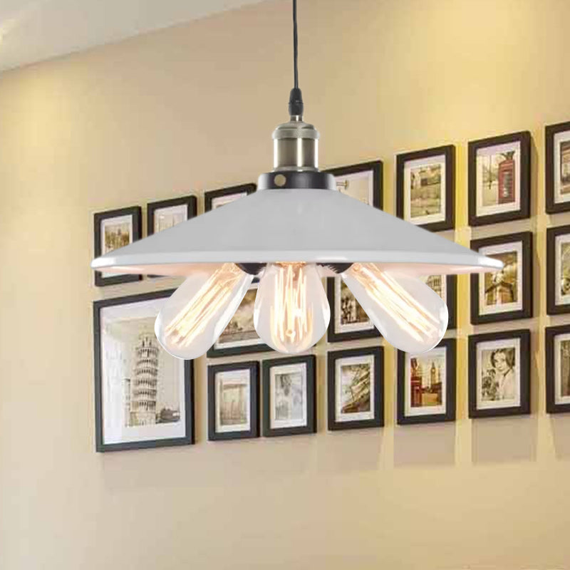 Flared Shade Kitchen Hanging Lamp Vintage Style Metallic 3 Heads Black/White Pendant Lighting Clearhalo 'Cast Iron' 'Ceiling Lights' 'Chandeliers' 'Industrial Chandeliers' 'Industrial' 'Metal' 'Middle Century Chandeliers' 'Rustic Chandeliers' 'Tiffany' Lighting' 736813