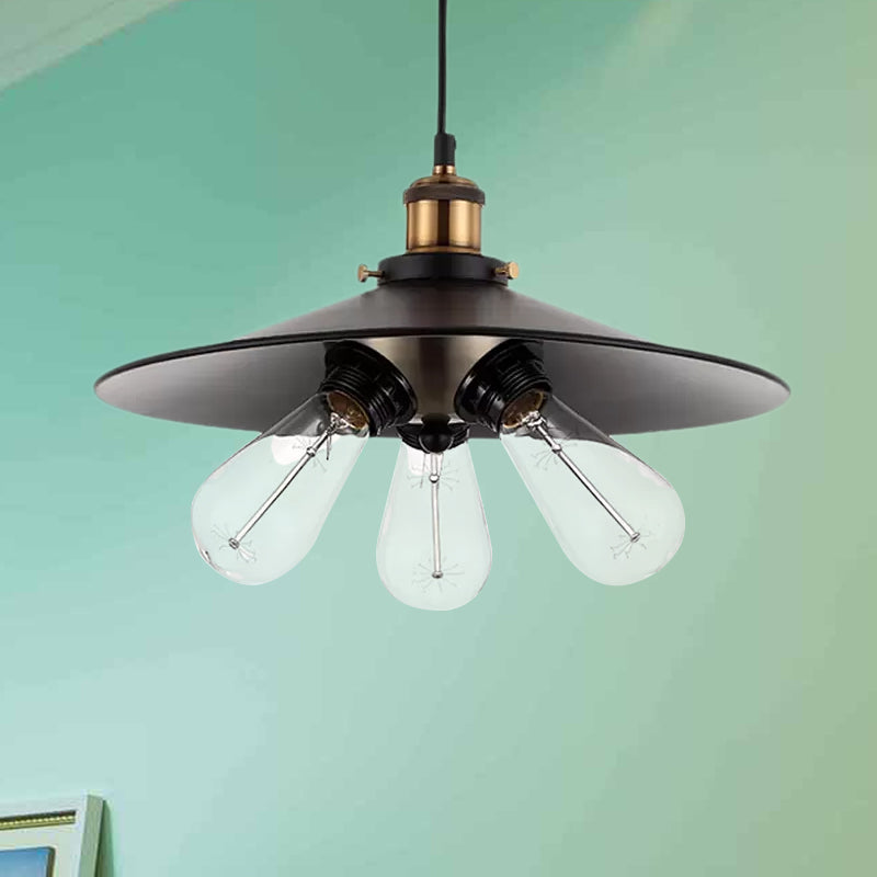 Flared Shade Kitchen Hanging Lamp Vintage Style Metallic 3 Heads Black/White Pendant Lighting Clearhalo 'Cast Iron' 'Ceiling Lights' 'Chandeliers' 'Industrial Chandeliers' 'Industrial' 'Metal' 'Middle Century Chandeliers' 'Rustic Chandeliers' 'Tiffany' Lighting' 736814