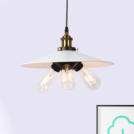 Flared Shade Kitchen Hanging Lamp Vintage Style Metallic 3 Heads Black/White Pendant Lighting Clearhalo 'Cast Iron' 'Ceiling Lights' 'Chandeliers' 'Industrial Chandeliers' 'Industrial' 'Metal' 'Middle Century Chandeliers' 'Rustic Chandeliers' 'Tiffany' Lighting' 736815
